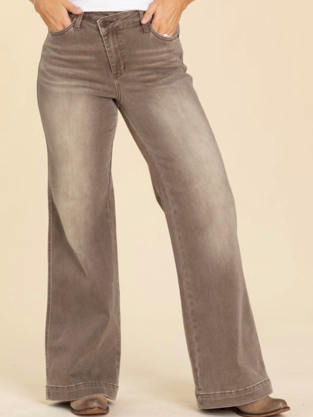 Judy Blue Mocha Dyed Wide Leg Criss Cross Jeans - Size 14W